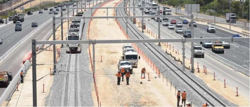 Image of a WA highway with railway construction in the central reservation