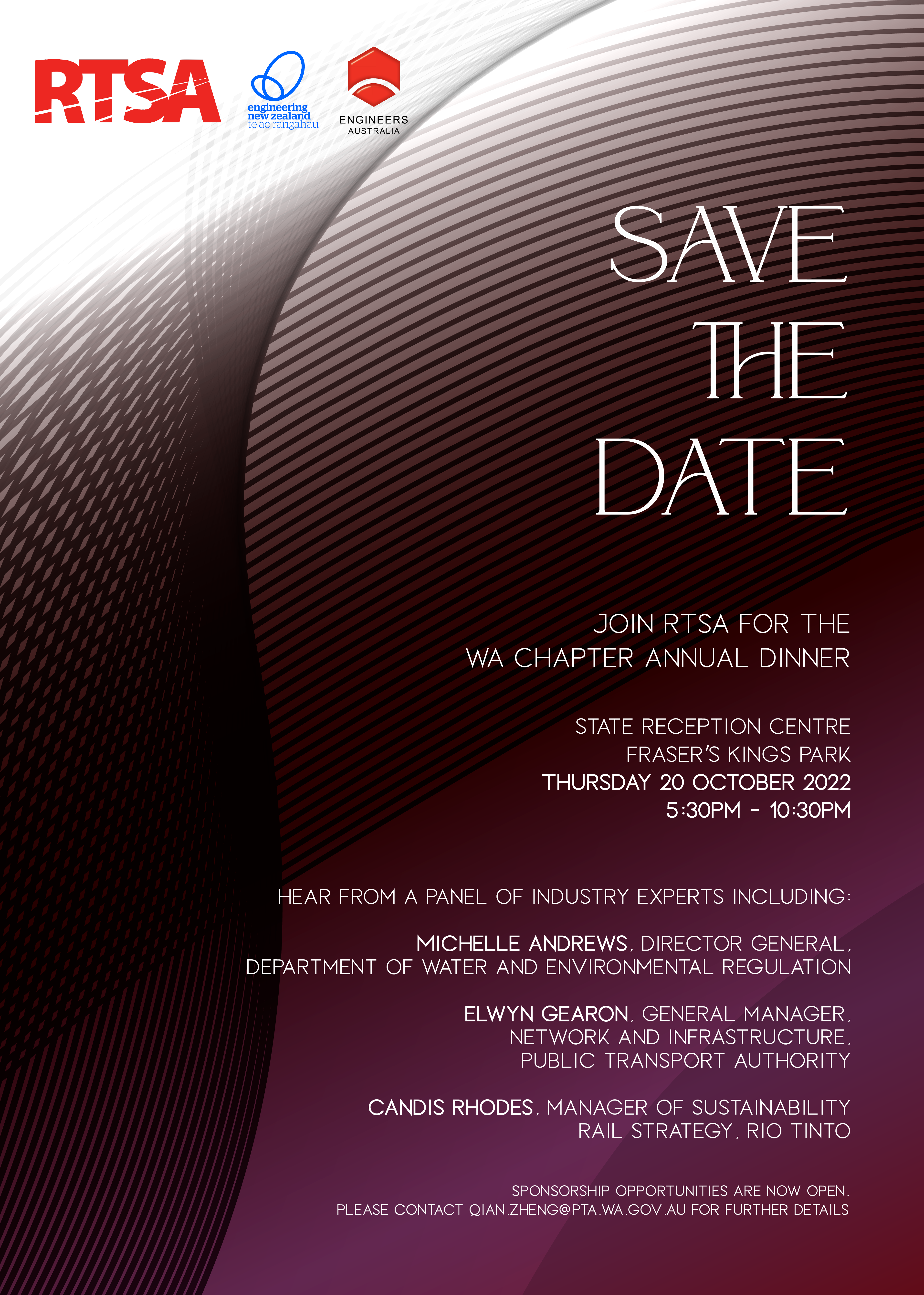 Save the date - RTSA WA Chapter Annual Dinner Thursday 20th October 2022 in Perth