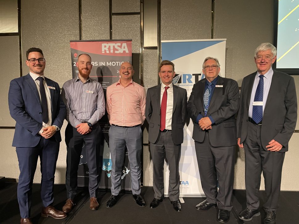 Photo of current and past NSW Chapter Chairs at the RTSA/RTAA NSW Annual Dinner 2023